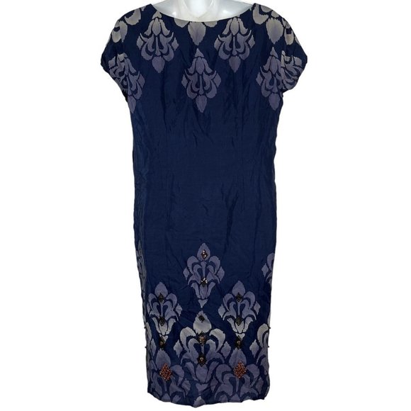 Jones New York Collection Womens Navy Silk Blend Short Sleeve V-Neck Dress sz 6 - Picture 11 of 16